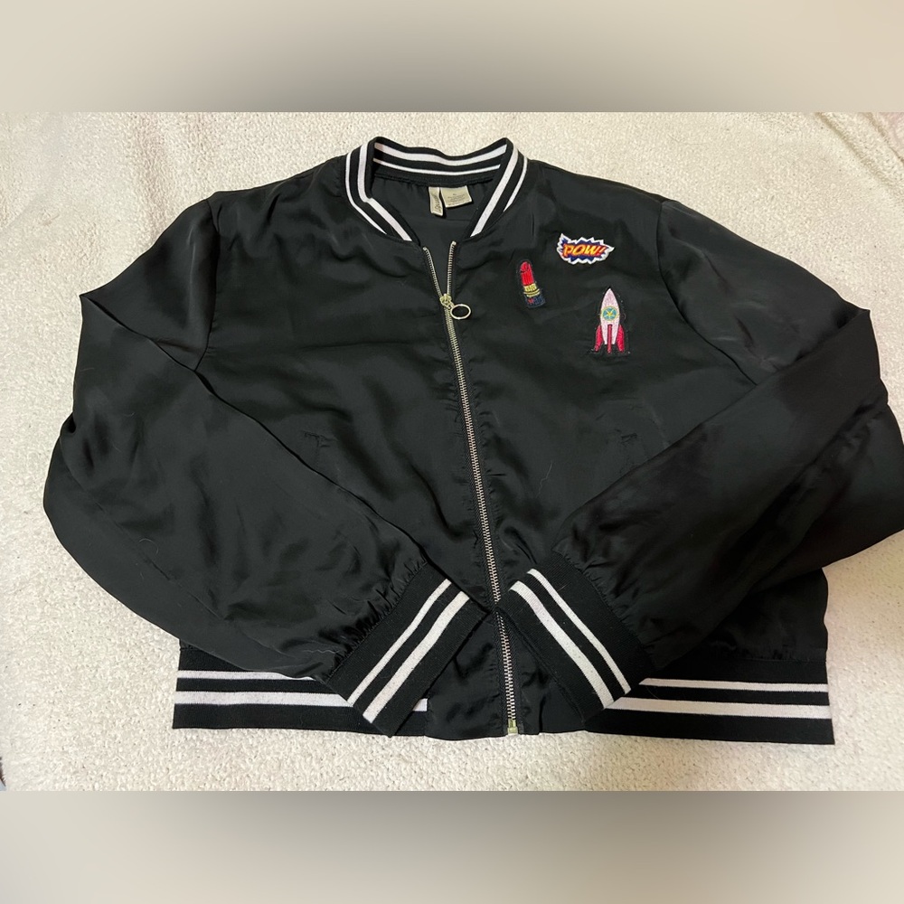 Ladies Passport Y2K Silky Bomber Style Jacket Black XL